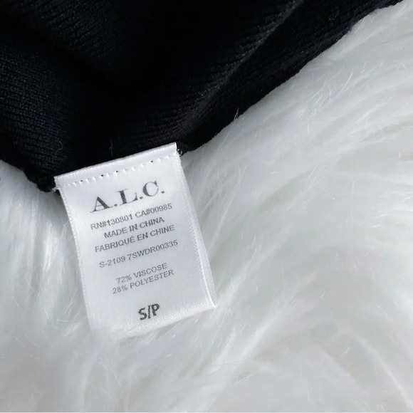 A.L.C Lorelei Dress Black Midi Cocktail Rib Knit Cut Out Long Sleeves - Picture 11 of 15
